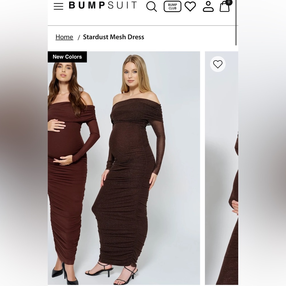 Bumpsuit Espresso Stardust Mesh Dress (Off-Shoulder Maternity Dress in Brown)